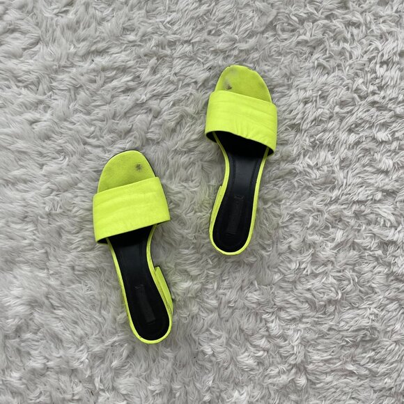 Alexander Wang Lou Neon Yellow Leather Slide Sandals size US 8/EU 38 - Picture 1 of 9